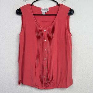 Paradigm Shirt Women 14 Red Silk Sleeveless Button Vintage Career Office Minimal